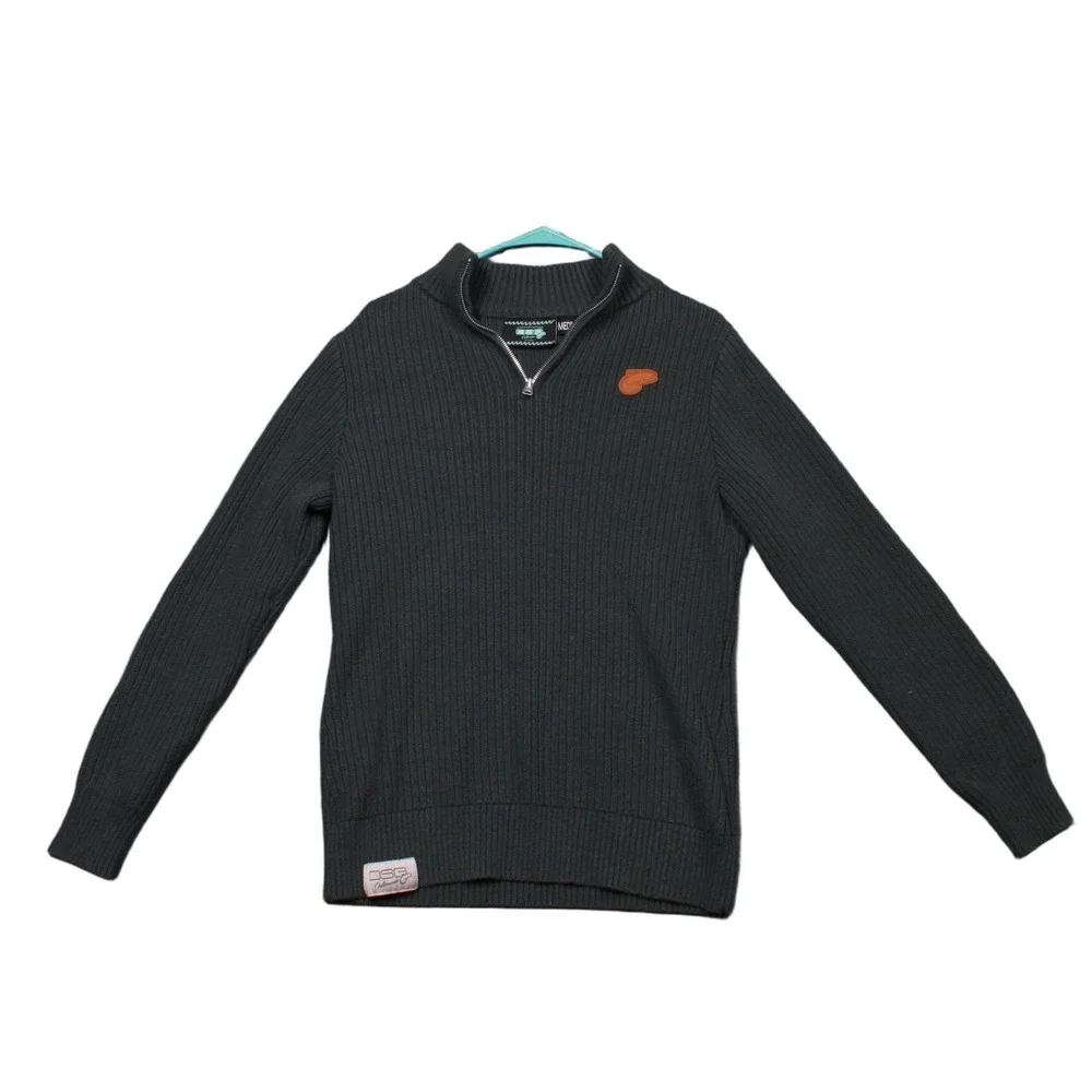 DSG Outerwear Mens Medium Charcoal Gray Ribbed Quarter Zip Sweater Pullover